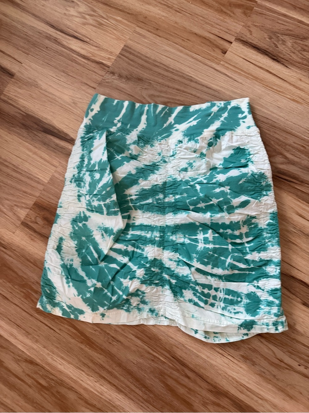 Teal and White Tie-Dye Mini Skirt